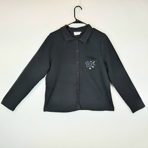 Hot Cotton Marc Ware Black Front Button Down Embroidered Shacket Size Medium